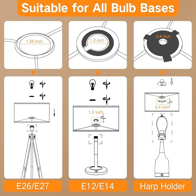 OUTON Beige Lamp shades Set of 2, Large Drum Lamp Shades for Floor Lamps, 16" Top x 16" Bottom x 9" High, Easy to Assemble, Replacement Linen Lampshades for Table Lamps & Bedside Lamps (1.65" Spider)