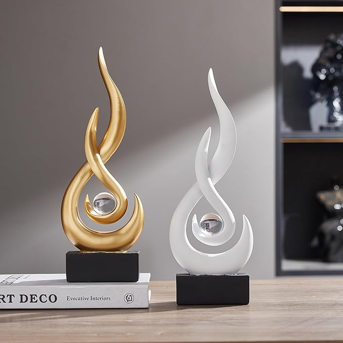 Modern Abstract Art Table Decoration,Resin Flame Statue Modern Centerpiece Ornaments for Living Room Great Gift Idea Home Decor,Collectibles (Gold)