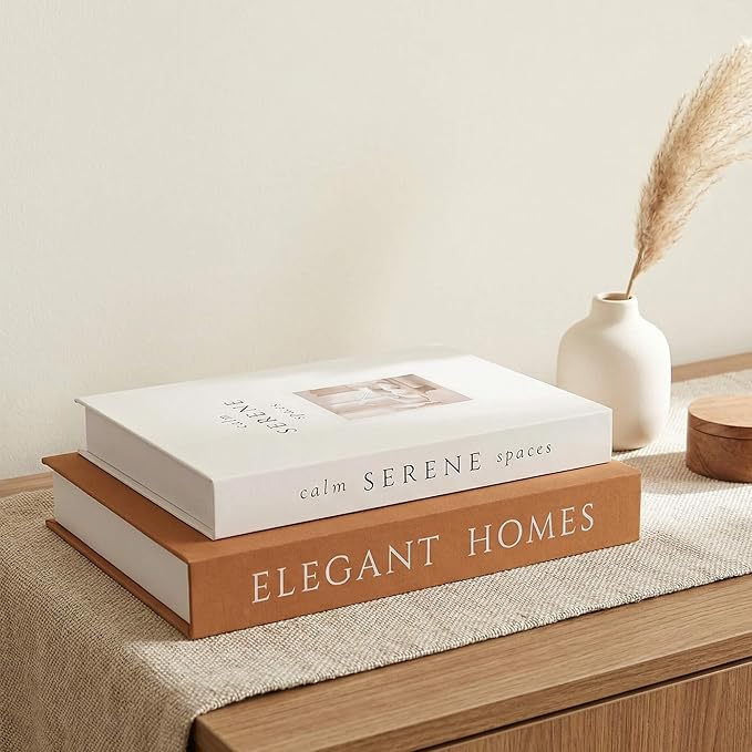 MAOBUYOU Decorative Books Set of 2, Faux Books Storage Box, Modern Home Decor for Coffee Table, Bookshelf, Mantel (Brown-Beige)