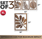 qmmp Modern Wooden Wall Sculptures - Set of 3 - Home Decor Accent - Large Wall Art for Living Room, Bedroom, Office - Easy Installation (Walnut, XLarge - Tree Leaves)