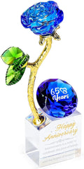 YWHL 65th Wedding Anniversary Rose Gifts for Parents Grandparents, 65 Years Happy for Couples, Crystal Rose Figurine with Blue Diamond, Romantic Valentines Day Present for Her Him