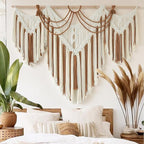 IOWER Boho Woven Wall Hanging Handwoven Brown and White Geometric Tapestry Handmade Macrame Decor for Modern Bedroom Living Room Apartment Office Home 47" W x 35" L