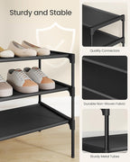 SONGMICS Shoe Rack, 3-Tier Shoe Storage Organizer, Space-Saving, 11.7 x 16.5 x 19.1 Inches, Entryway, Metal Frame, Non-Woven Fabric Shelves, Ink Black ULSH013BH01