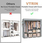 VTRIN Portable Closet for Hanging Clothes 67 Inch Wide Large Capacity Portable Wardrobe Closet with Cover, 4 Storage Shelves and 4 Hanging Rod Sturdy Free Standing Closet for Bedroom, Grey