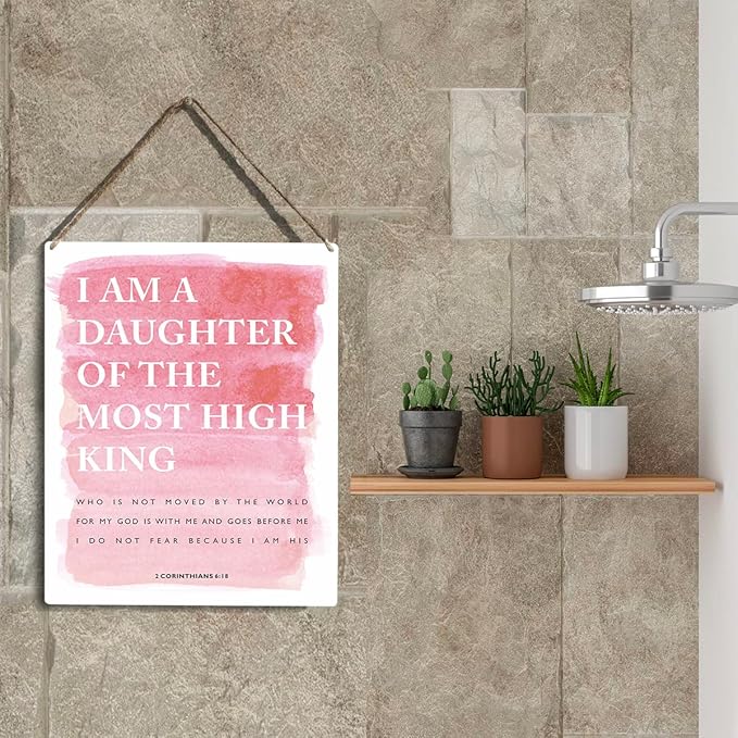 I am a Daughter of the Most High King Bible Verse Wood Sign Rustic 2 Corinthians 6:18 Watercolour Christian Wooden Hanging Plaque for Home Girl Bedroom Wall Art Decoration 8 x 10 Inches Present
