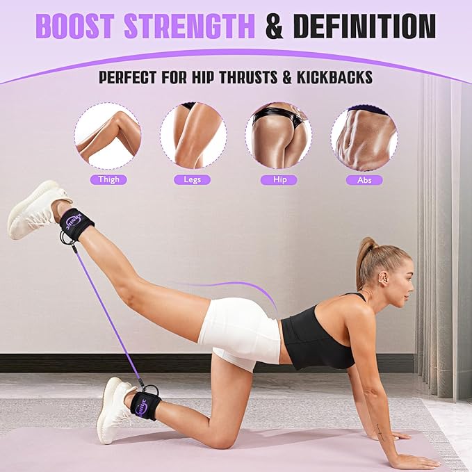 Ankle Resistance Bands with Cuffs, Resistance Bands for Working Out, Home Gym Workout Equipment for Women, Pilates Exercise, Hip, Leg, Glute Ankle Weights Training- Exercise Guides Included