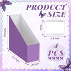 AmazingSpark Set of 4 Purple Butterfly Magazine Holder Decorative Foldable Magazine Storage Boxes with Acrylic Label Holders Coquettish Boho Organizer for Office Home Organization Storage