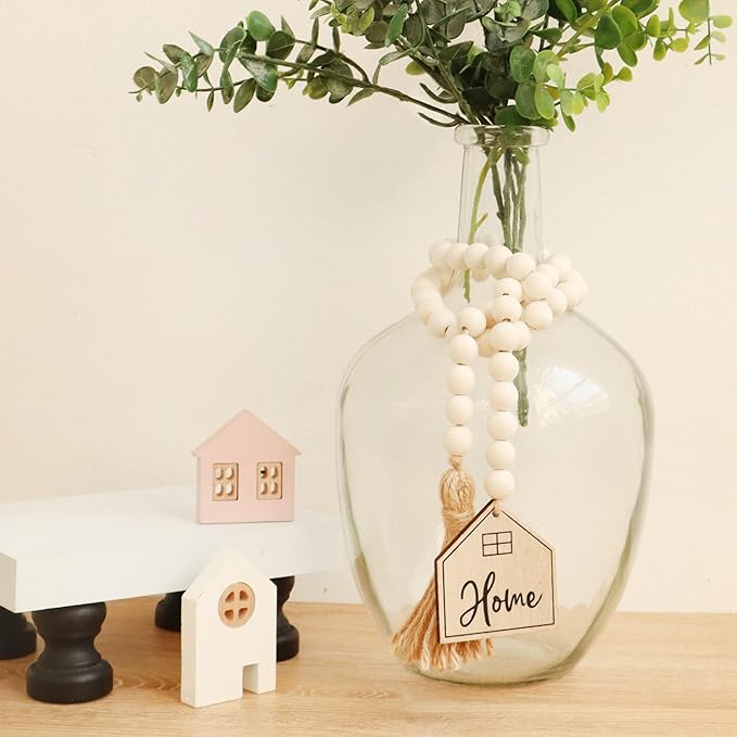 Meplait Home Wooden Bead Garland with Tassel, Decorative Beads Home Decor Farmhouse Tassel Garland Boho Decor for Tiered Tray（38in）