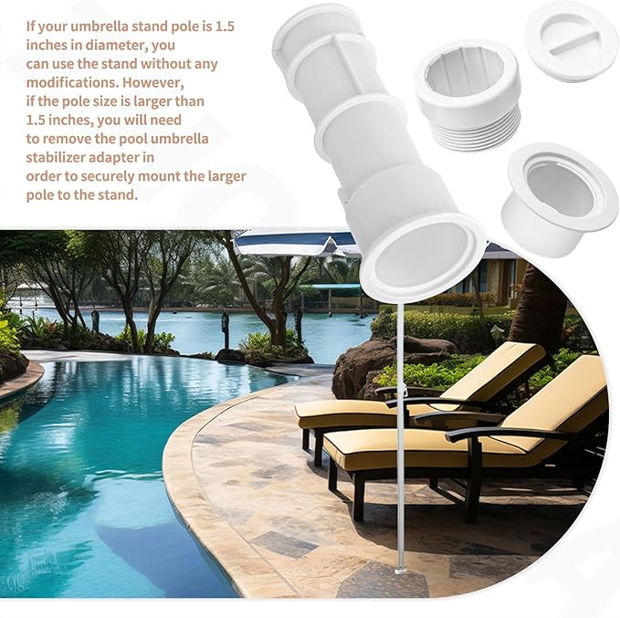 US105 Umbrella Stand with Sleeve and Center Cap, 7 1/2" Stand with Sleeve, for Umbrellas, Volleyball Poles and Tiki Torches, 1 1/2" - 1 3/4" Hole Can be Installed on Floor, Step or Deck - White