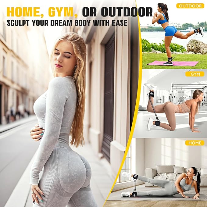 Ankle Resistance Bands with Cuffs, Resistance Bands for Working Out, Home Gym Workout Equipment for Women, Pilates Exercise, Hip, Leg, Glute Ankle Weights Training- Exercise Guides Included