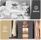 Lifewit 3 Pack 35L Clothes Storage Bins with Lids, Foldable Blanket Storage Bags with Zippers, Clear Window and Reinforced Handles, Closet and Organization for Clothing, Sweater, Comforter, Bedding
