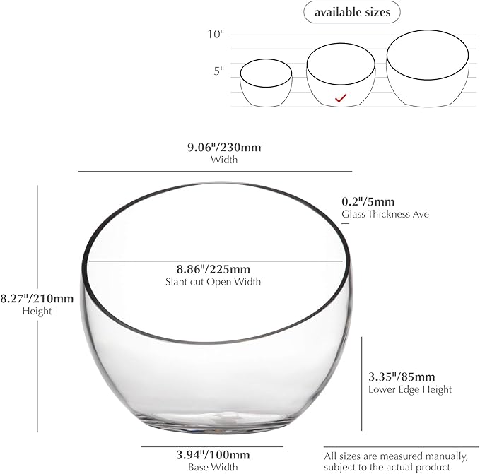 WGV Slant Cut Bowl Glass Vase Bulk, Width 9", Height 8.25", Clear Terrarium, Candy Dish, Fruit Jar, Floral Container for Wedding Party Event, Home Office Decor, 4 Pieces