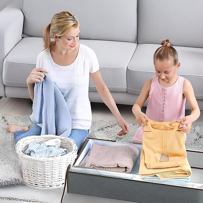 90L Under Bed Storage Containers, Closet Organizers and Storage Bins, Foldable Underbed Storage Bags for Blankets, Towels, Comforter, Sweaters, Linen Sheets, Wrapping Paper (Grey, 4 Pack)