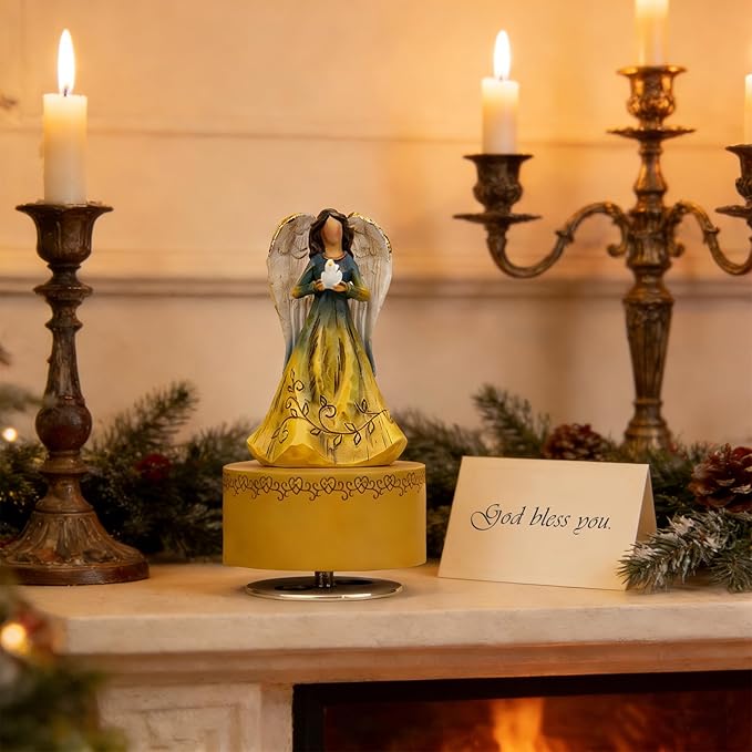 Music Box, Guardian Angel Musical Box Figurine Holding Heart, Sculpted Hand-Painted Music Boxes Figures Wind Up Angel Musical Boxes for Women Girls in Christmas Birthday Anniversary