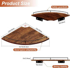 JJL Corner Shelf Wall Mounted, 12 Inches 3-Tier Floating Corner Shelf, Fan-Shaped Rustic Wood Decor with Fence, Brown Storage Organizer for Apartment Bedroom Kitchen Bathroom