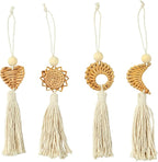 LiQunSweet Handmade Rattan Weave Cotton Rope Tassel, 4Pcs, 25x4.5cm, for Bag Charms, Keychains, Home Decor & Craft Projects