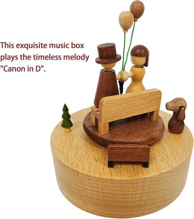 Briskfeel Wooden Music Box with Rotating Couple Holding Balloons - Plays Canon in D Mechanical Musical Box - Gift for Birthday, Valentine's Day, Wedding, Anniversary, Home Décor (Prospect)