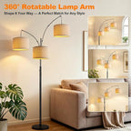 Dimmable 3 Lights Floor Lamp - 3000LM Super Bright Arc Floor Lamps for Living Room, Modern Tall Standing Lamp With Beige Shades, Mid Century Tree Floor Lamp for Bedroom Office, 3 LED Bulbs Included