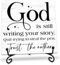 God Is Still Writing Your Story Wooden Sign - 5" Christian Wooden Plaque With Metal Support - Rustic Tabletop Home, Office Room Decor - Gifts For Family & Friends - A05