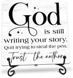God Is Still Writing Your Story Wooden Sign - 5" Christian Wooden Plaque With Metal Support - Rustic Tabletop Home, Office Room Decor - Gifts For Family & Friends - A05