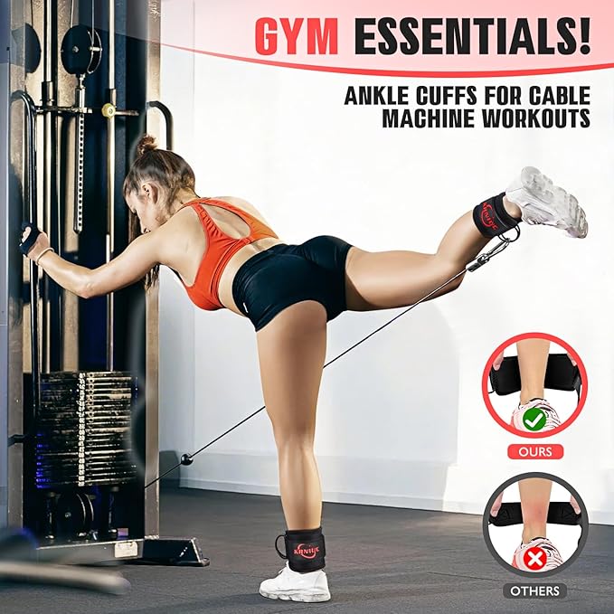 Ankle Resistance Bands with Cuffs, Resistance Bands for Working Out, Home Gym Workout Equipment for Women, Pilates Exercise, Hip, Leg, Glute Ankle Weights Training- Exercise Guides Included