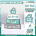 Cinnvoice 4 Pcs Farmhouse Tabletop Decor Rustic Family Blessed Home Table Centerpiece This Is Us Sign for Kitchen Shelf Desk Fireplace Mantel Tiered Tray Decor(May Love Be the Heart of This Home)