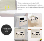 Sofa Armrest Organizer, Remote Control Holder for Recliner Couch, Arm Chair Caddy with 6 Pockets for Magazine, Tablet, Phone, iPad (Beige, W19'' x L33'')