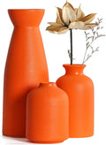 CEMABT Ceramic Orange Vases Set of 3 Small Flower Vases for Decor, Modern Rustic Farmhouse Home Decor, Decorative Vases for Pampas Grass,Idea Shelf,Table,Bookshelf,Entryway- Distressed Decor