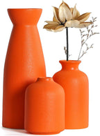 CEMABT Ceramic Orange Vases Set of 3 Small Flower Vases for Decor, Modern Rustic Farmhouse Home Decor, Decorative Vases for Pampas Grass,Idea Shelf,Table,Bookshelf,Entryway- Distressed Decor