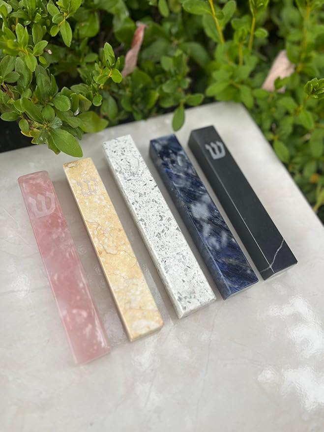 A&S Mezuzot Quartz Mezuzah Case with Engraved Shin Design Easy Peel and Stick Judaica Door Mezuza (Pink, 6 Inches)