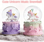 Unicorn Snow Globes,Pink Music Snowglobes with LED 7 Colors Lights,Automatic Snow Fall Effect,Home Decor for Kids Room Essentials,Christmas and Birthday Gifts for 3-15 Year Old Girl (Pink)
