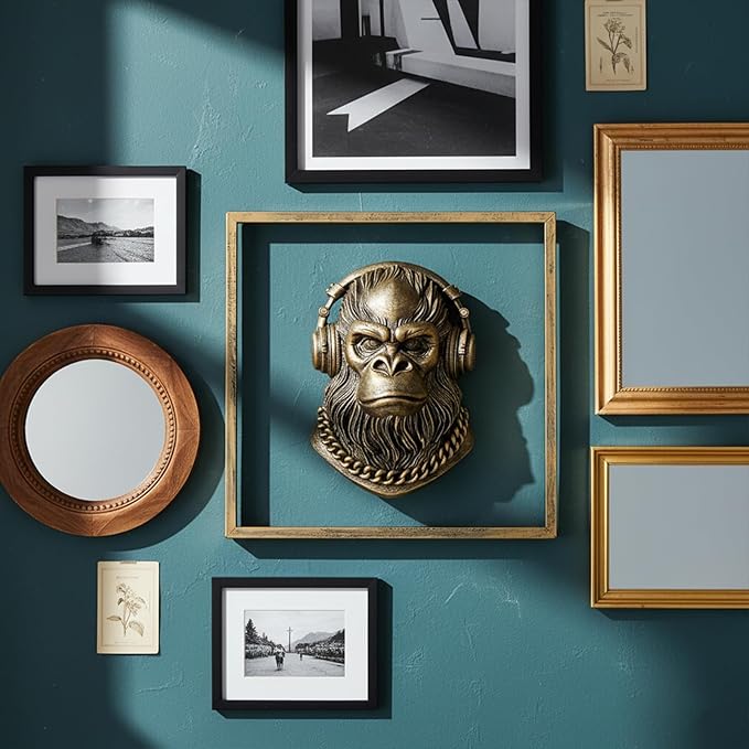 JJALIGHTS Exquisite Resin Animal Head Wall Sculpture (Gift Metal Frame) - Imitation Copper Vintage Decor for Living Room, Bedroom & Office | Decorative Wall Hanging Art (Bigfoot)