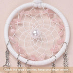 Pretty Jolly Crystal Stone Small Dream Catchers Pink Feathers Mini Dreamcatchers with Beads for Car Rear View Mirror Hanging Decoration Good Luck Travel Charm Little Bedroom Ornaments for Women Girls