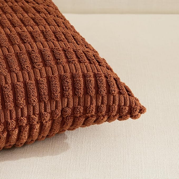 Fancy Homi 4 Packs Decorative Throw Pillow Covers for Living Room Couch Bed, Modern Farmhouse Boho Home Décor Accent Cushion Case, 18" x 18", Rust