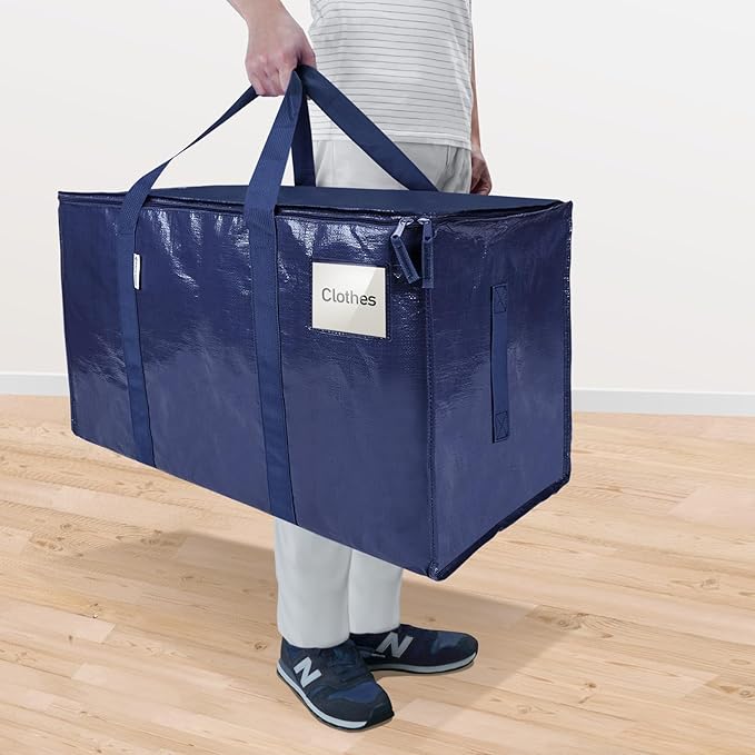 TICONN 8 Pack Extra Large Moving Bags Heavy Duty with Zippers & Carrying Handles, Durable Storage Bags Moving Boxes for Closet Organizers and Storage (8 Pack, Navy)