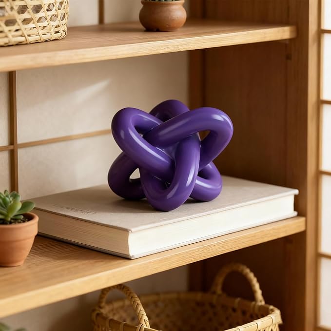 DOVDOV Purple Knot Sculpture, Triple Knot Statue, Purple Home Decor, Perfect for accenting Rustic-Style Coffee Tables, Living Room TV Stands, Dining Tables, and entryway Shelves.
