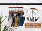 StorageWorks Hat Rack, Closet Organizer and Storage for Baseball Caps,Set of 2 with 10 Adjustable Stainless Steel Clips, Fits All Caps, Natural Walnut Color