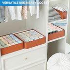 Fashion Leather Sock Underwear Drawer Organizer clothes, Closet Dividers，64 Cell (16+24+24) Foldable Leather Storage Box for Panties, Ties, Accessories（3 Pack）