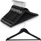 TOPIA HANGER Wooden Hangers 20 Pack, Black Wood Coat Hangers for Closet with Non-Slip Pants Bar, 360° Swivel Hook and Shoulder Notches for Camisole, Suit, Jacket, Pants-CT34B20
