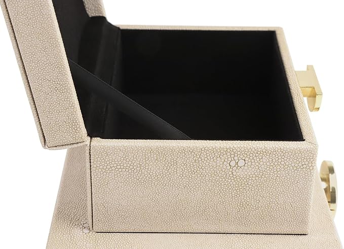 HofferRuffer Faux Leather Jewelry Boxes, Decorative Boxes Storage Accessory Organizer with Gold Hardware Decor, Classic Vegan Leather Set of 2 Pieces (Light Grey)