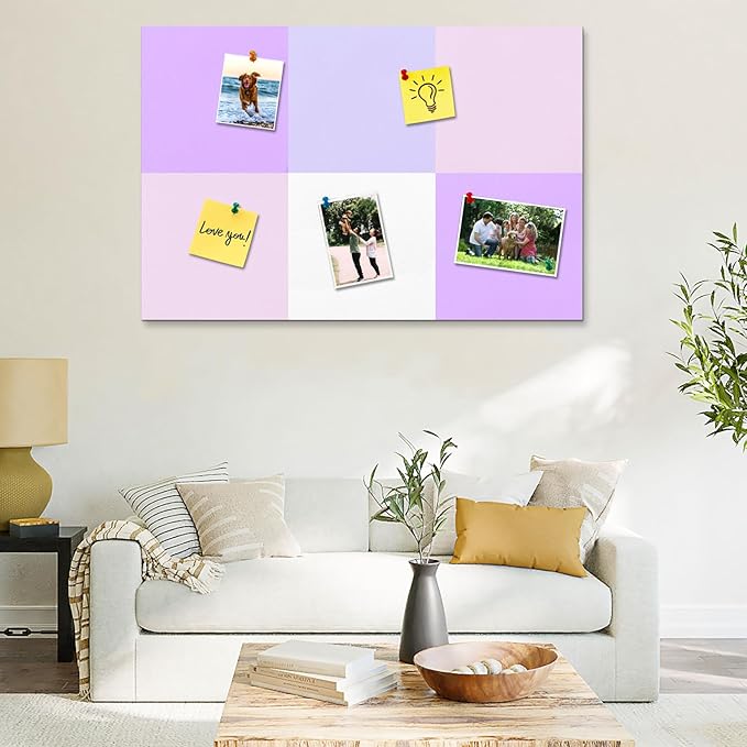 Square Felt Cork Bulletin Board Tiles, Self Adhesive DIY Felt Pin Board for Wall 30" x 20" with 35 Pushpins for Office School Home Wall Decor Stickers Memos Photos Display (Purple+Pink)