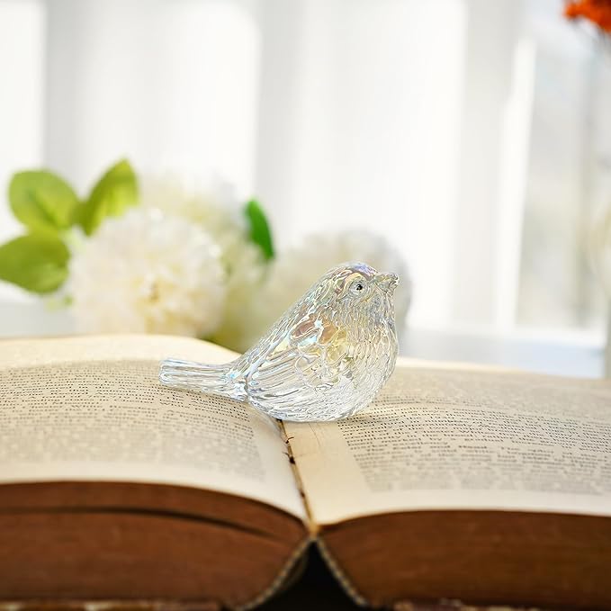 H&D HYALINE & DORA Glass Birds Figurines Handmade Blown Bird Figurine Crystal Glass Animal Collectible Figurine Gifts for Birds Lover (AB Coating)