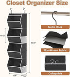 Hanging Closet Organizer 4 Shelf Collapsible Bedroom Closet Organizers and Storage Hanging with Mesh Pocket for Clothes, Closet Hanging Organizers and Storage for Fabric Wardrobe Space Saver, Black