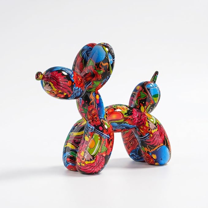 Resin Balloon Dog Sculpture - Collectible Figurines Decor for Home | Office Desktop Resin Decors Balloon Dog Decor (Graffiti Rose)