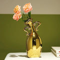 Golden Ceramic Small Necked Vase, A Novel and Cute Unique Shaped Vases, 7-Inch Modern Home Decoration Vase, Can Be Used As A Golden Home Decoration for Dining Tables, Bookcases and Desks