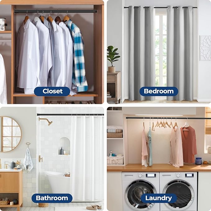 Mavivegue Closet Rod, 17 to 43 Inch Adjustable Closet Rods for Hanging Clothes, Heavy Duty Tension Rod, Black Curtain Rod, for Closet, Wardrobes, Bathroom, Laundry