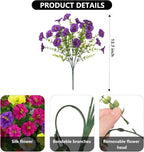 12 Bundles Morning Glory Artificial Flowers for Outdoor Decoration UV Resistant Fake Plastic Plants Artificial Greenery for Indoor Outdoor Garden Patio Window Box Home Decor