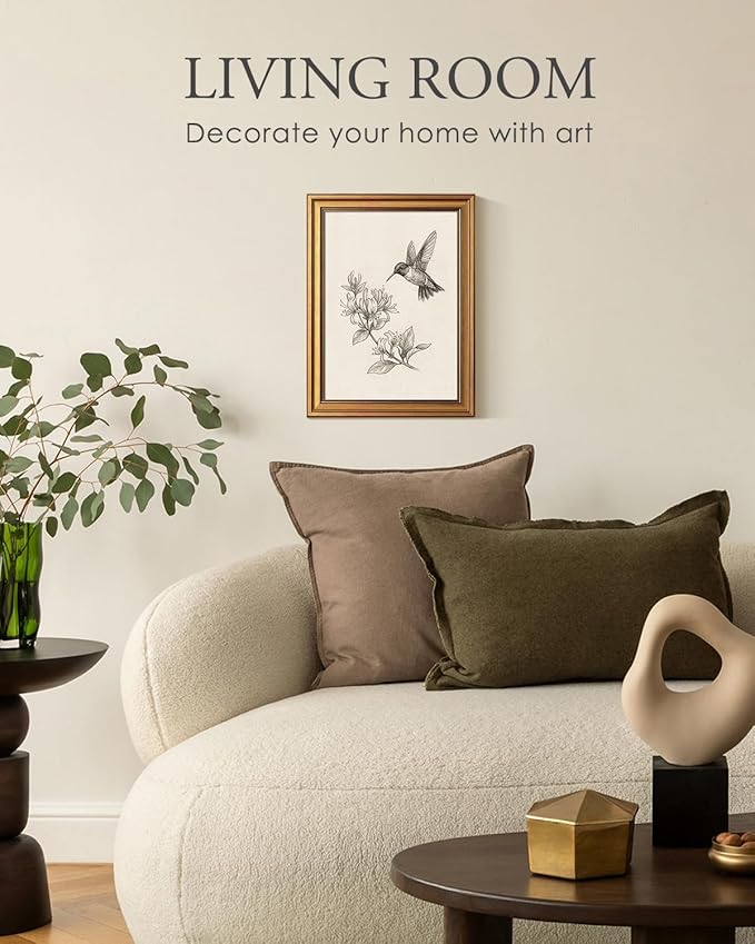 VIYYIEA Vintage Gold Framed Wall Art for Living Room, Bird & Flower Canvas Prints Home Decor, Sketch Painting Picture, Bedroom Wall Decor Gifts for Friends or Family -【Wings and Blooms】-(16L x 12W)