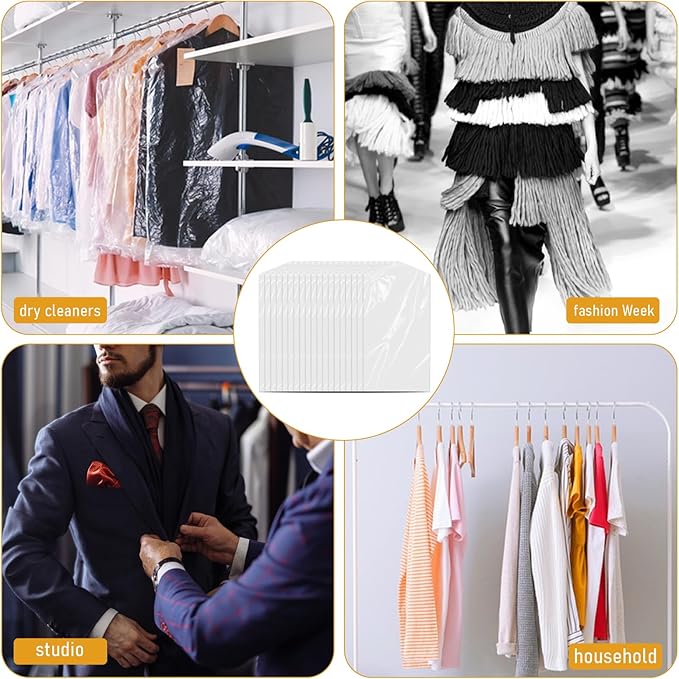 30 Pack Transparent Dust-proof Garment Covers Clear Clothes Covers for Hanging Garment Plastic Suit Bags Dry Cleaning Bags for Dry Cleaner, Home Storage, Travel (60 x 100cm)