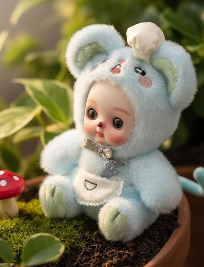 6" Hand-Painted Porcelain Face Doll with Acrylic Cotton Body, Small Ceramic Collectible Doll for Shelf & Desk Decor, Aesthetic Home Display, Collectors & Unique Birthday Gift (Blue)